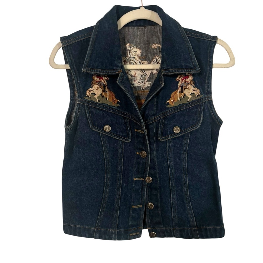 Vintage Gordon James Denim Co Embroidered Vest Horse Cowboy Design Western Small - Picture 2 of 5